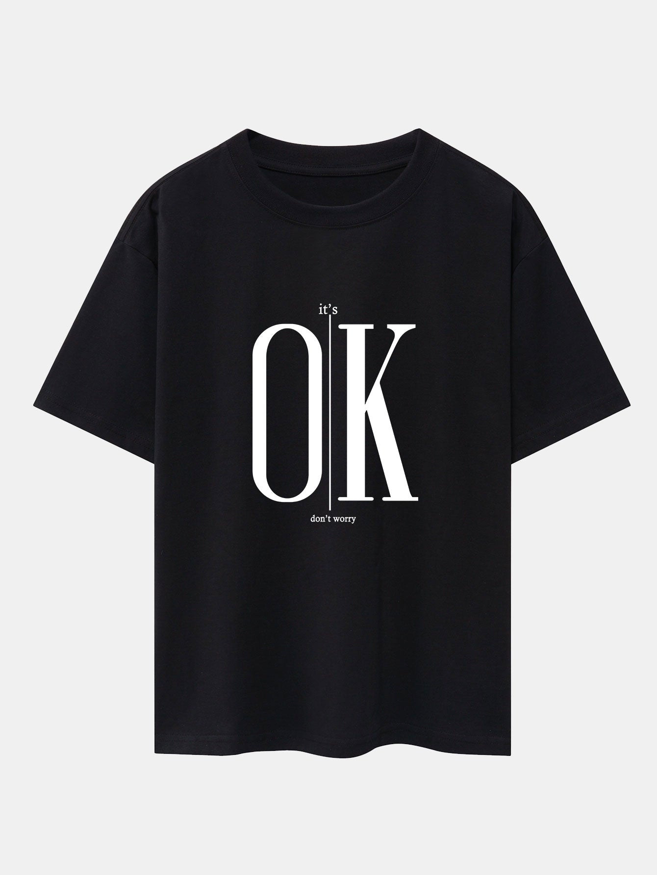 OK Slogan Print Drop Shoulder Oversize T-Shirt