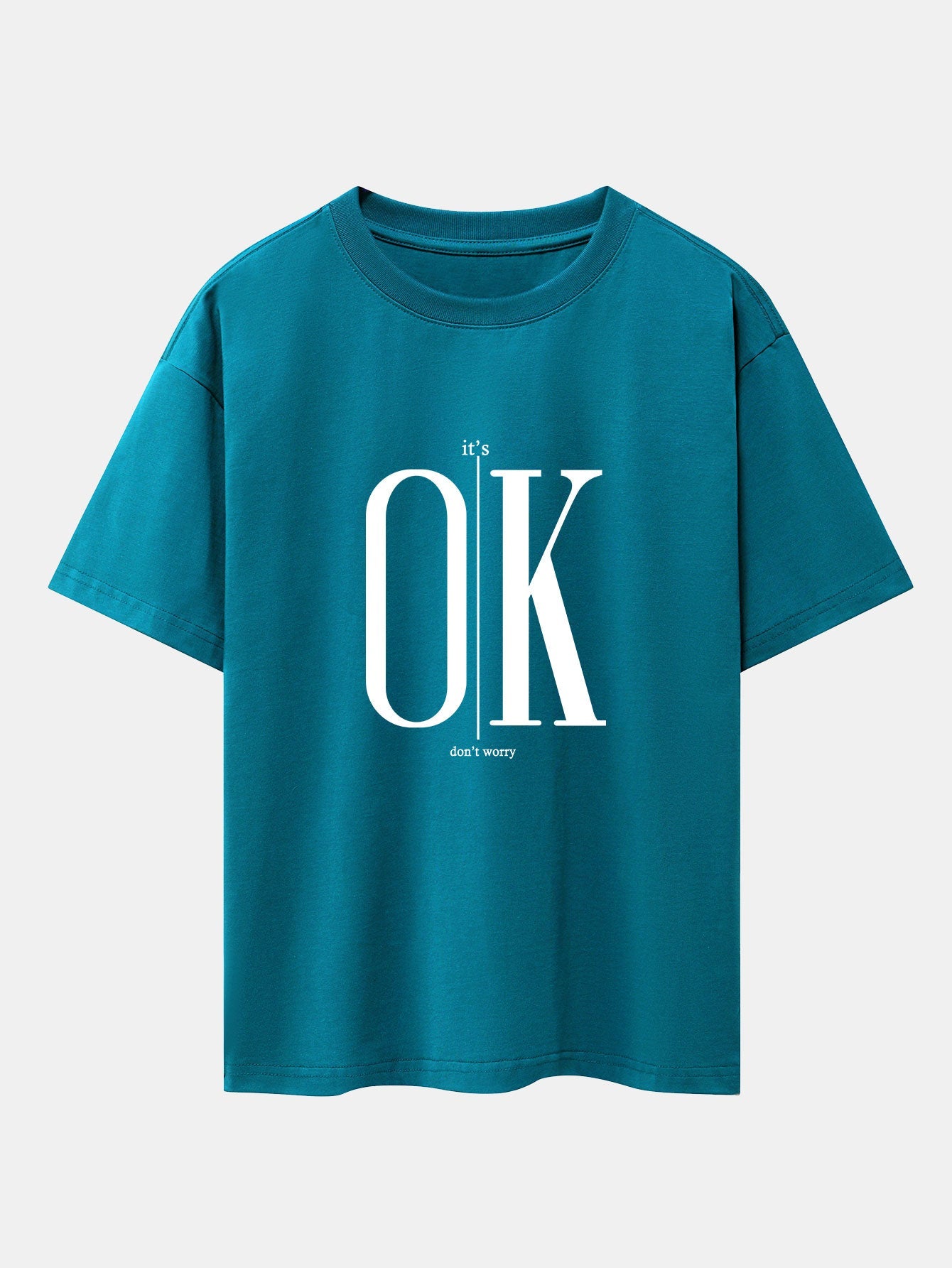 OK Slogan Print Drop Shoulder Oversize T-Shirt