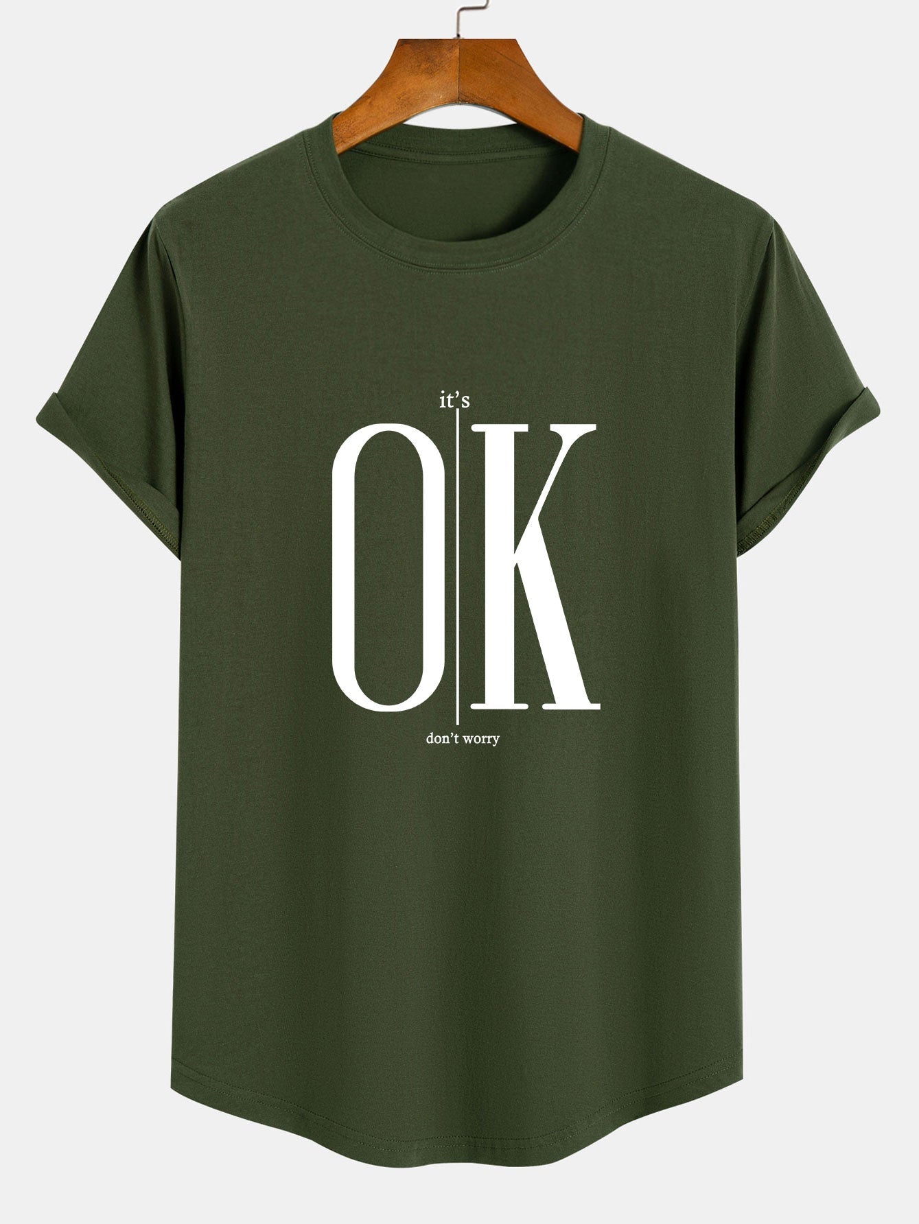 OK Slogan Print Cotton Arc Hem T-Shirt