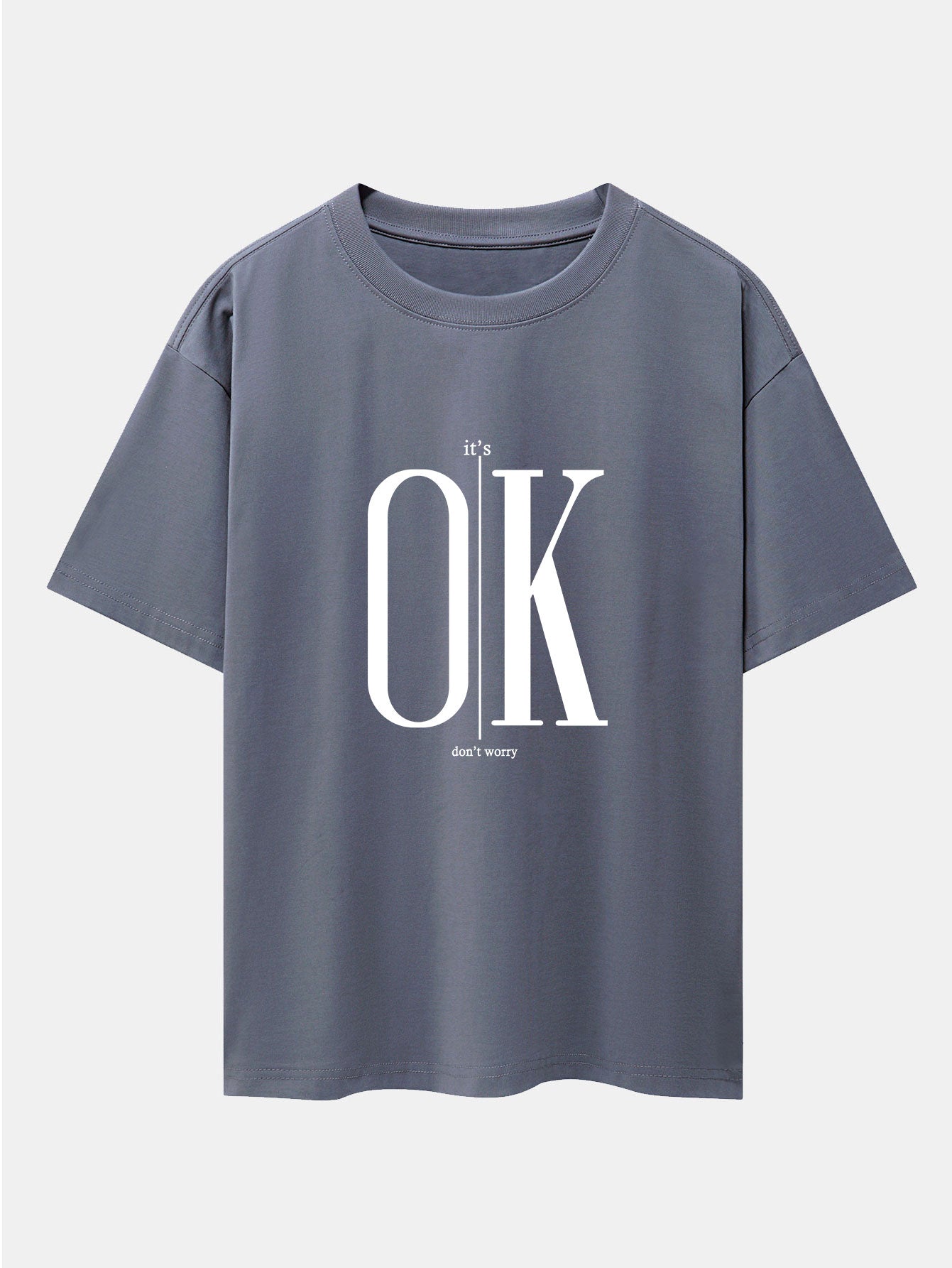 OK Slogan Print Drop Shoulder Oversize T-Shirt