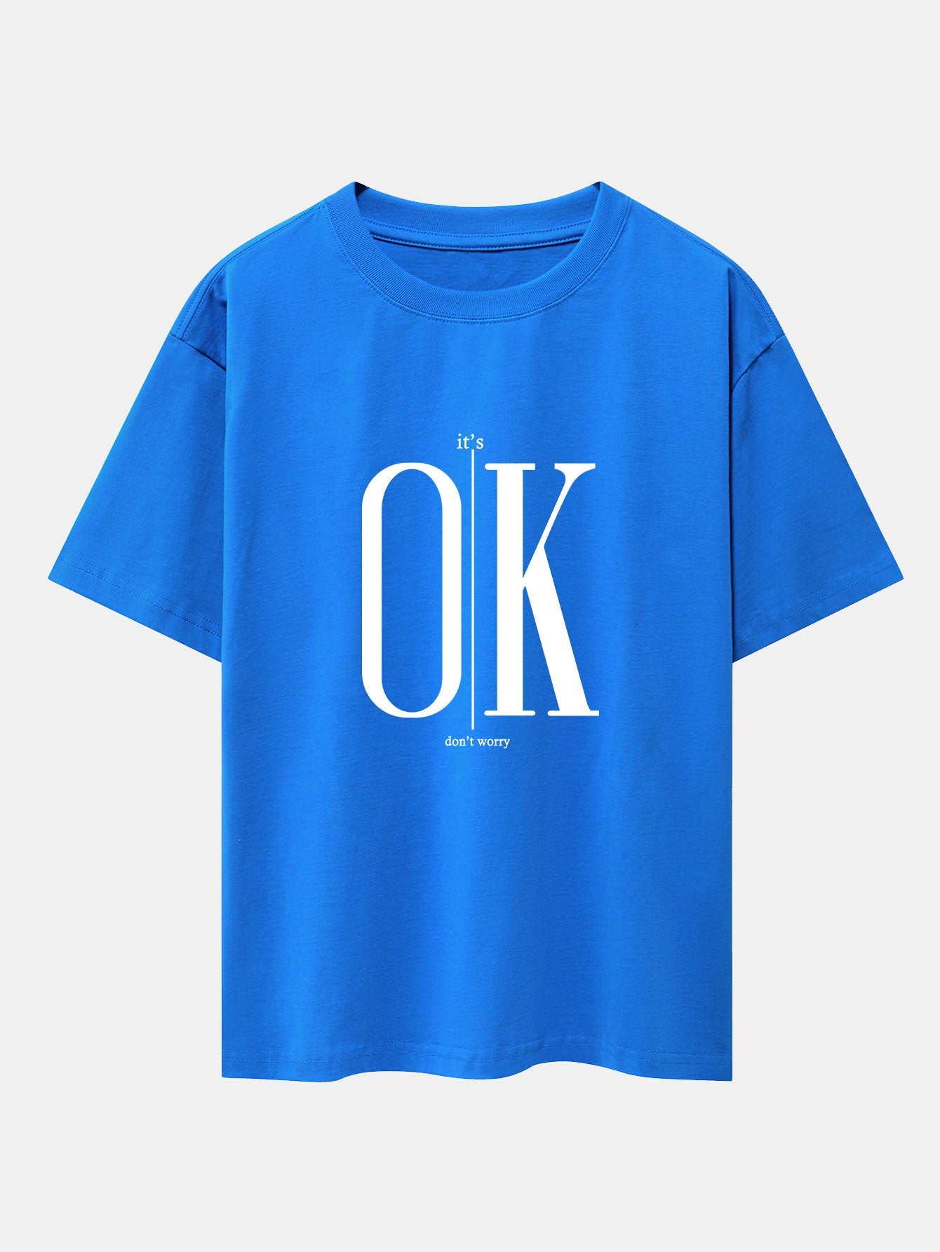 OK Slogan Print Drop Shoulder Oversize T-Shirt