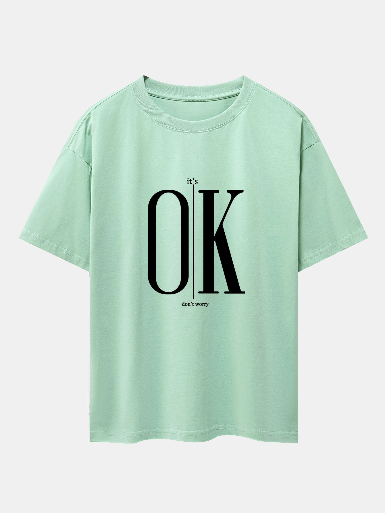 OK Slogan Print Drop Shoulder Oversize T-Shirt