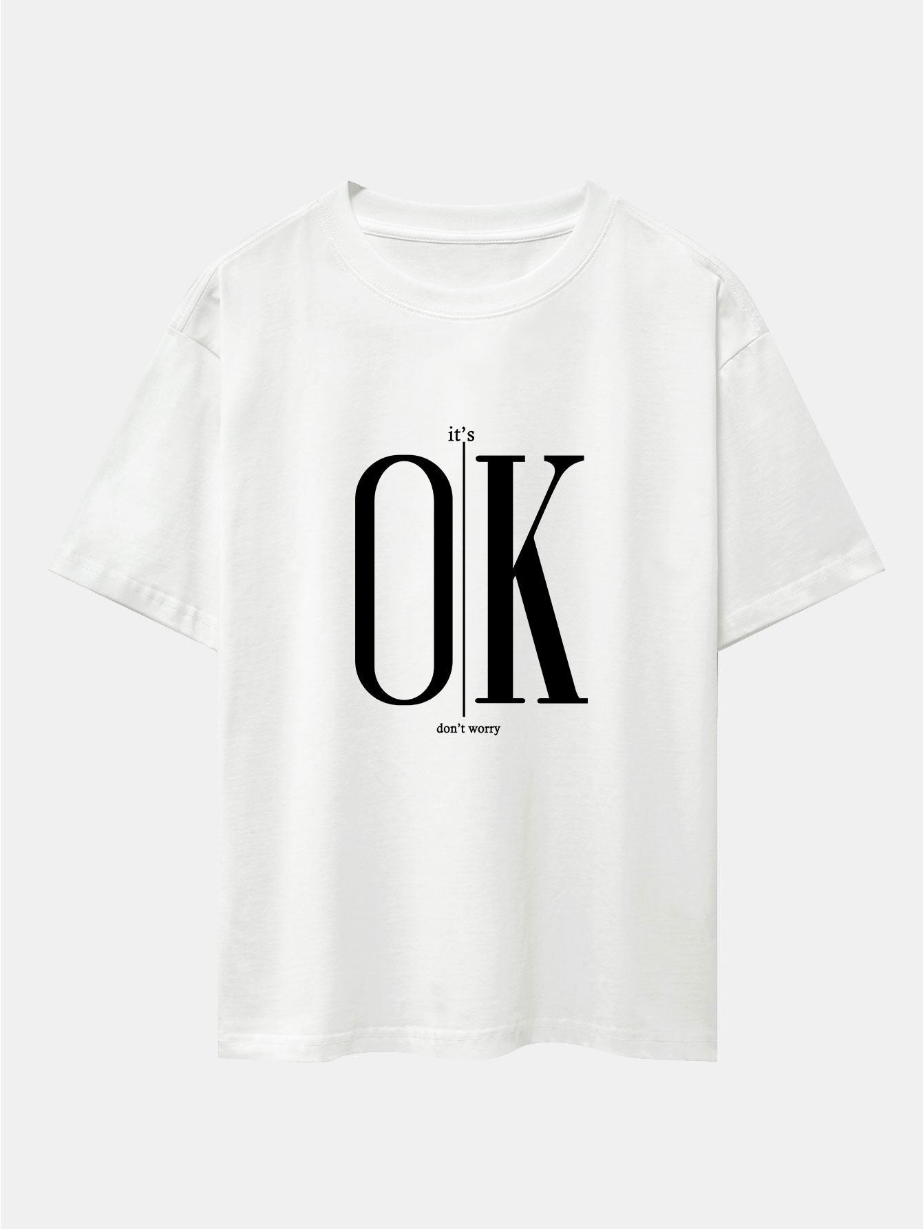 OK Slogan Print Drop Shoulder Oversize T-Shirt