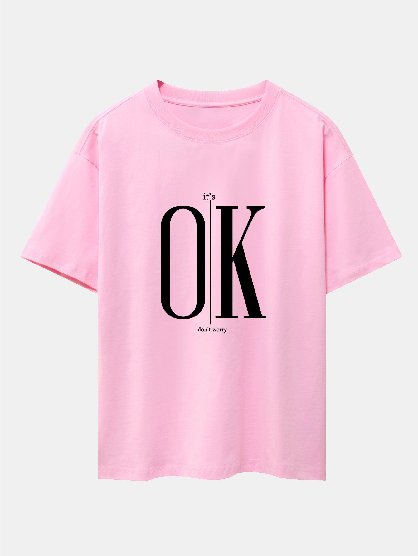 OK Slogan Print Drop Shoulder Oversize T-Shirt