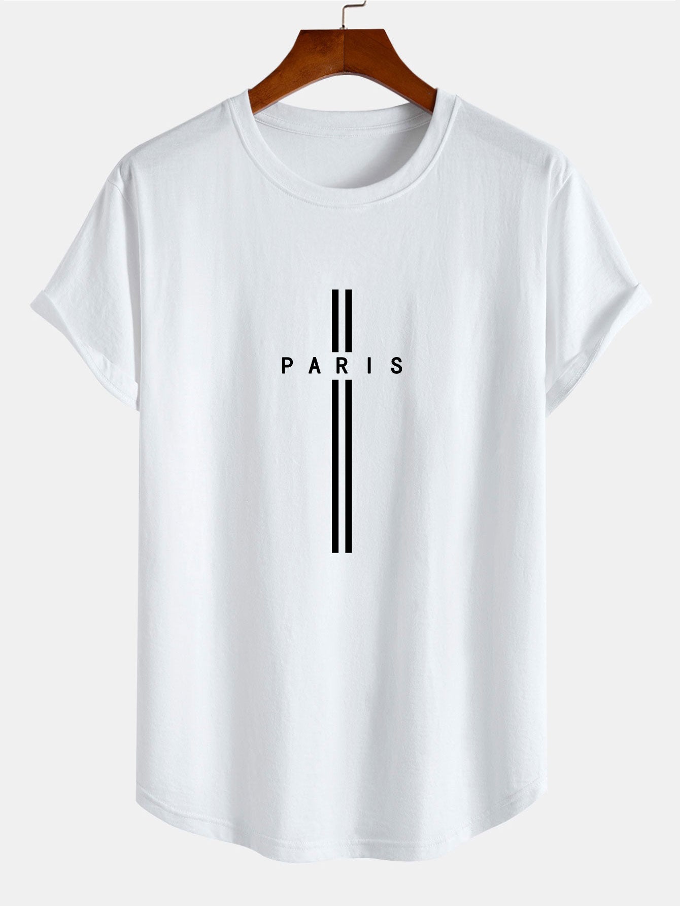 Paris Stripe Print Cotton Arc Hem T-Shirt