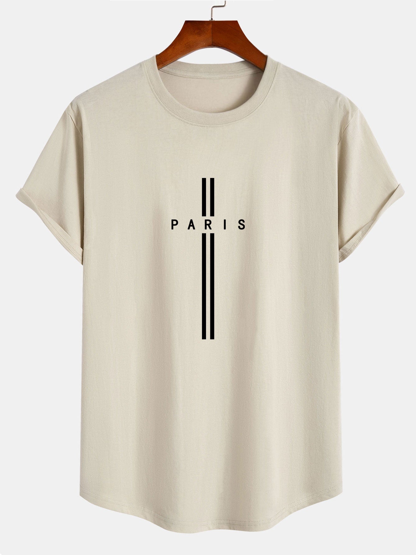 Paris Stripe Print Cotton Arc Hem T-Shirt