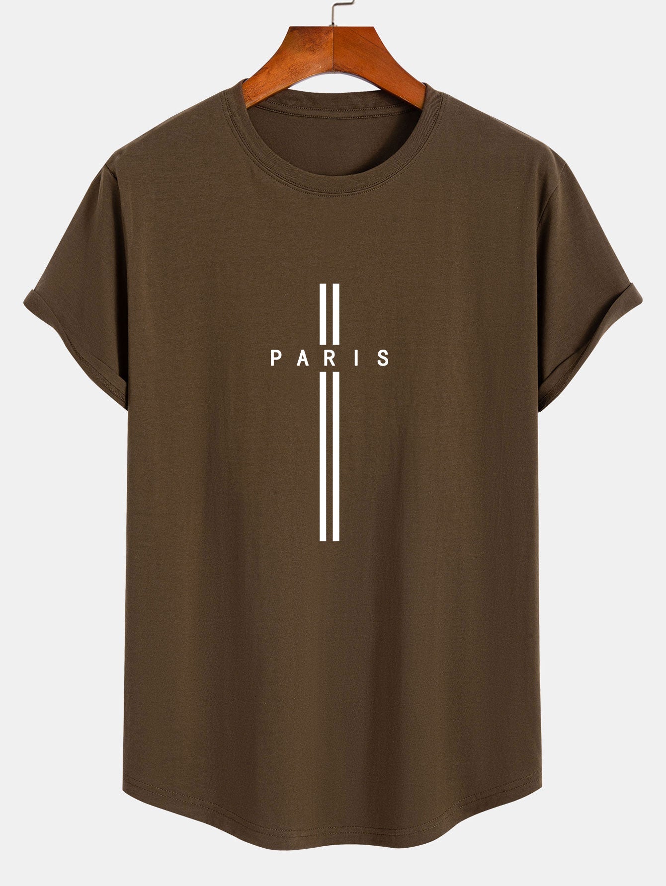 Paris Stripe Print Cotton Arc Hem T-Shirt