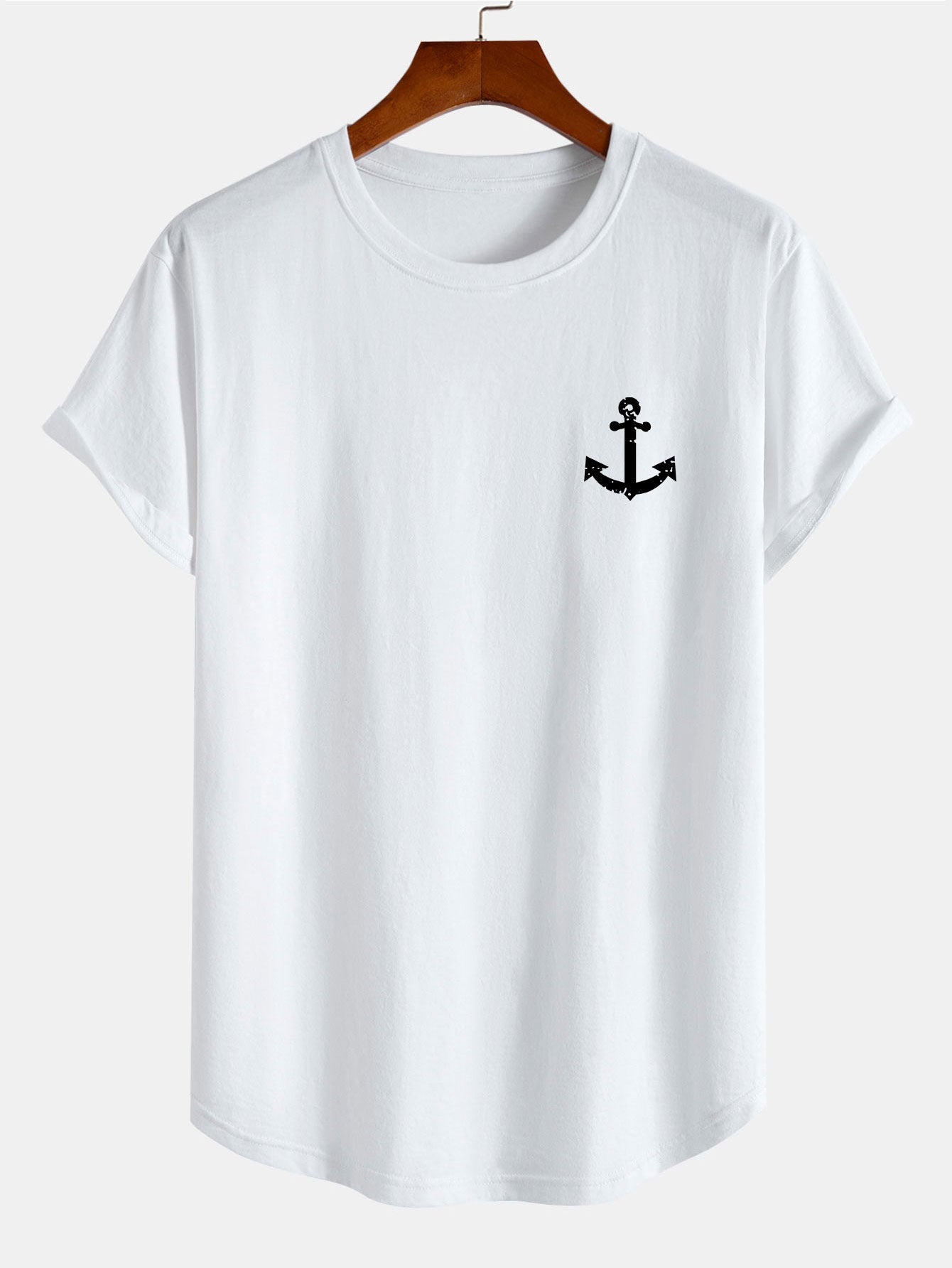 Anchor Print Cotton Arc Hem T-Shirt