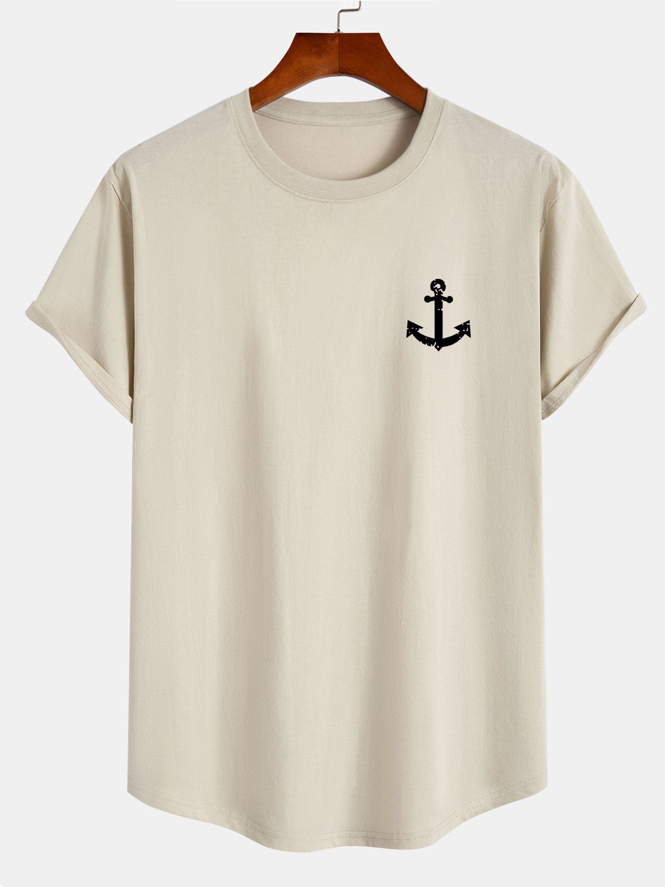 Anchor Print Cotton Arc Hem T-Shirt