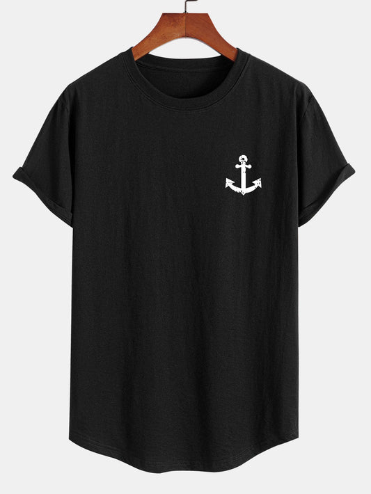 Anchor Print Cotton Arc Hem T-Shirt