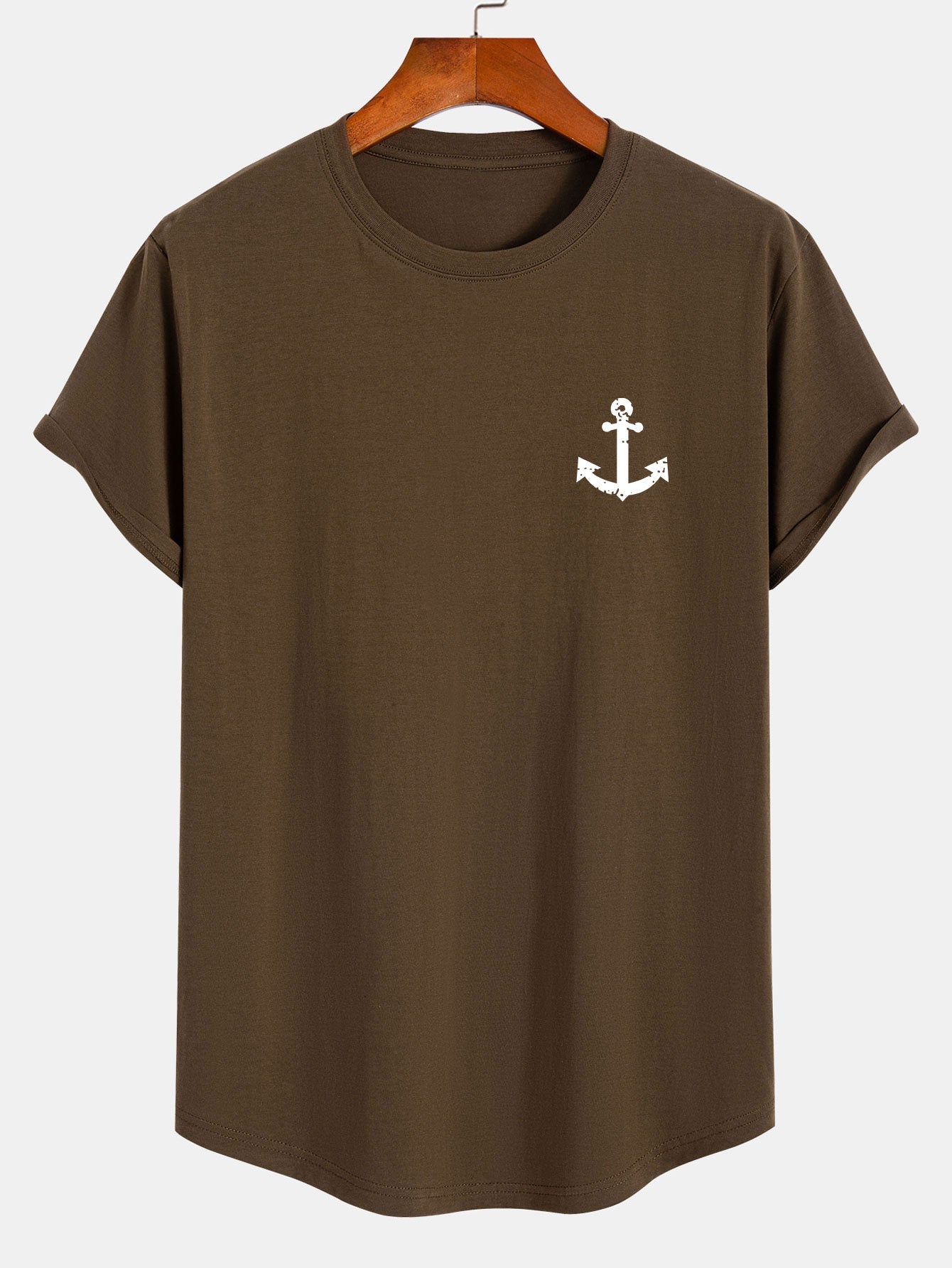 Anchor Print Cotton Arc Hem T-Shirt