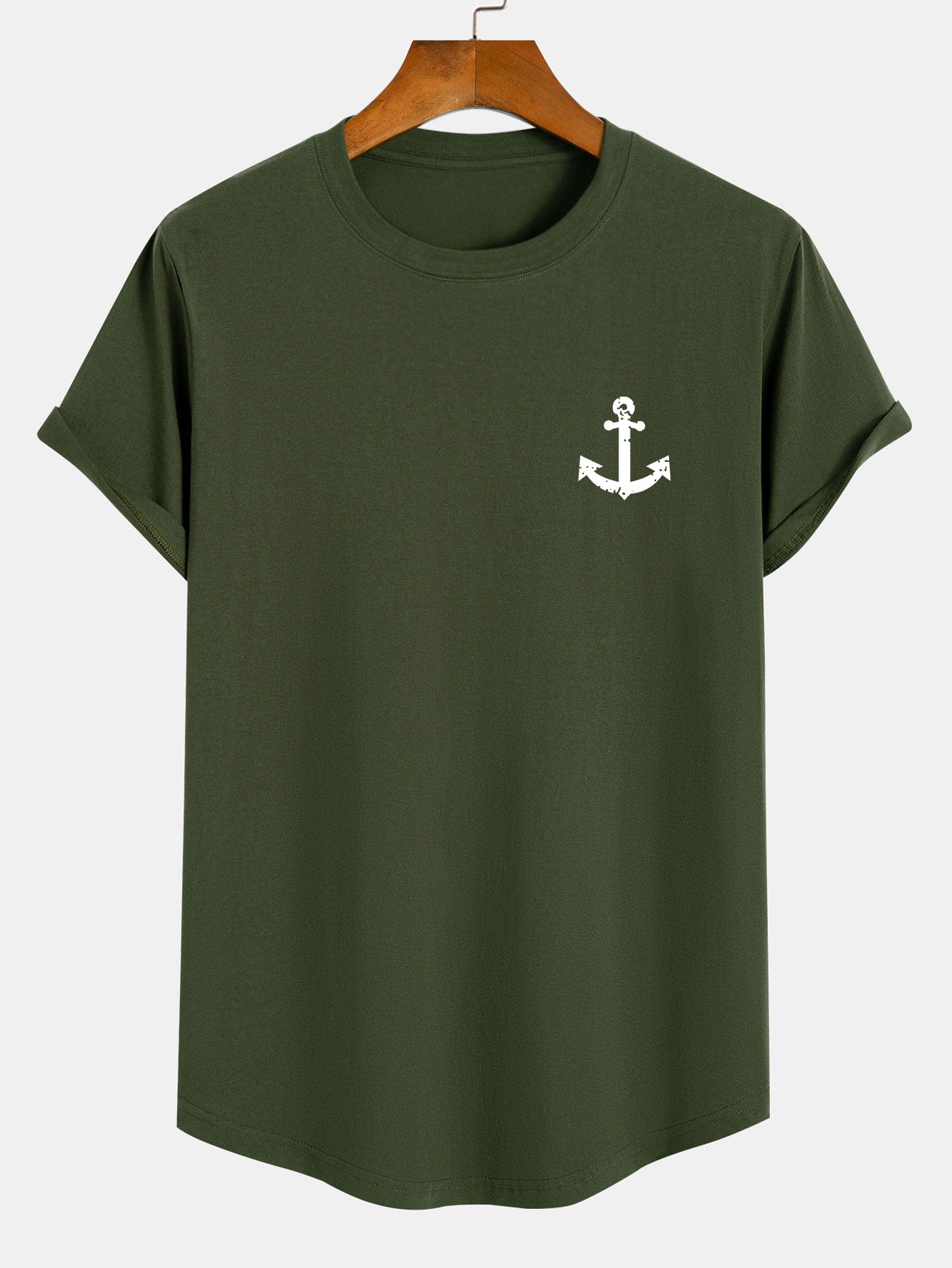 Anchor Print Cotton Arc Hem T-Shirt