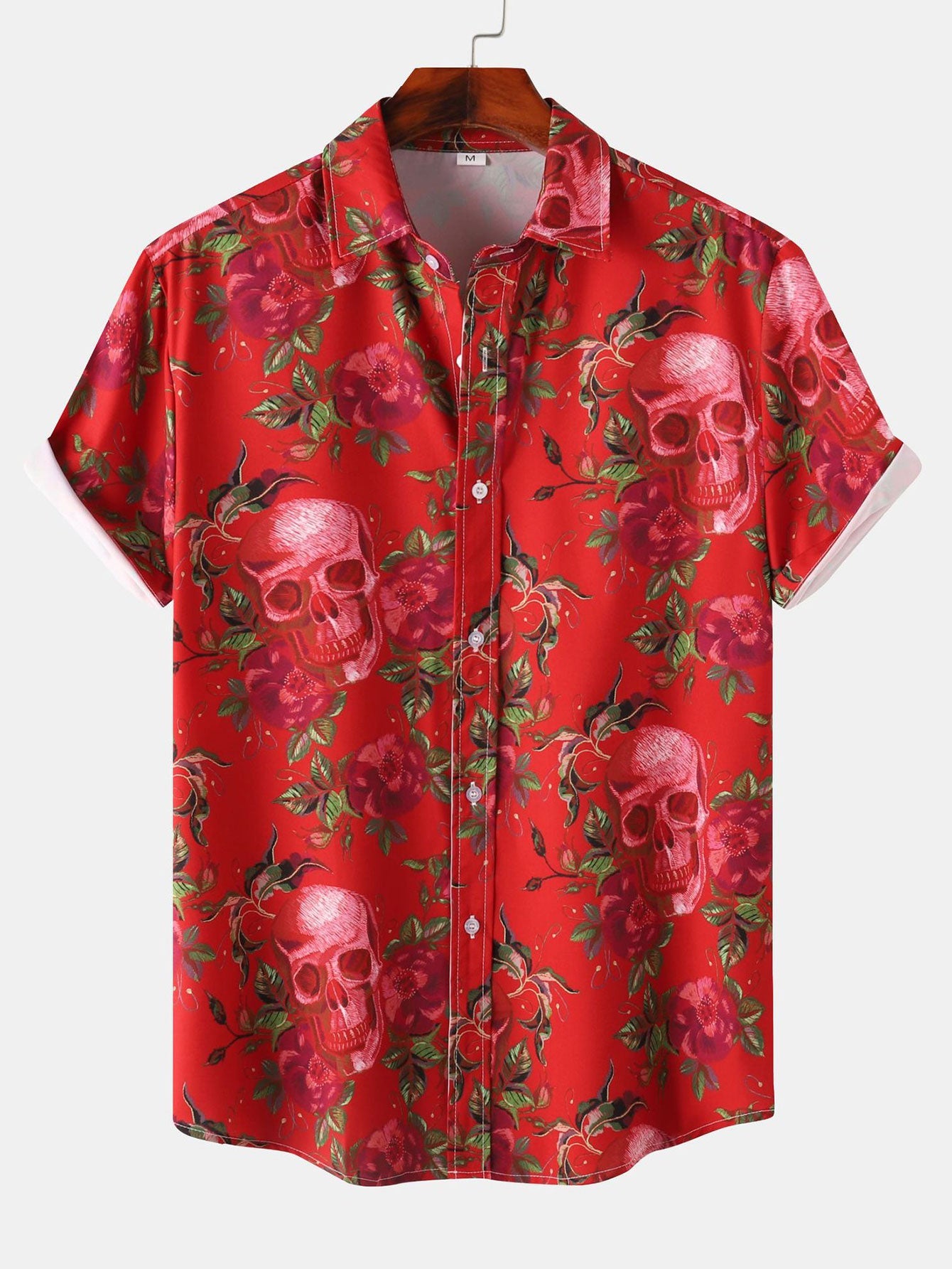 Chemise boutonnée à imprimé tête de mort rose