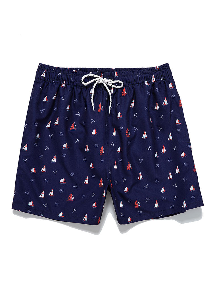 Sailboat Anchor Print Swim Shorts