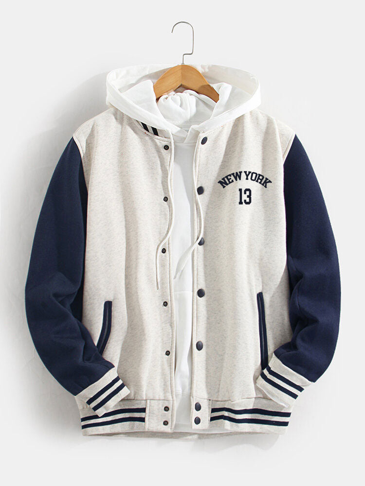 New York Bear Print Baseball Jacket