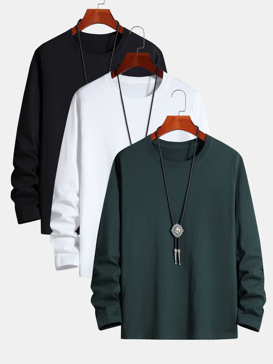 3 Pieces Basic Long Sleeve Cotton T-Shirt