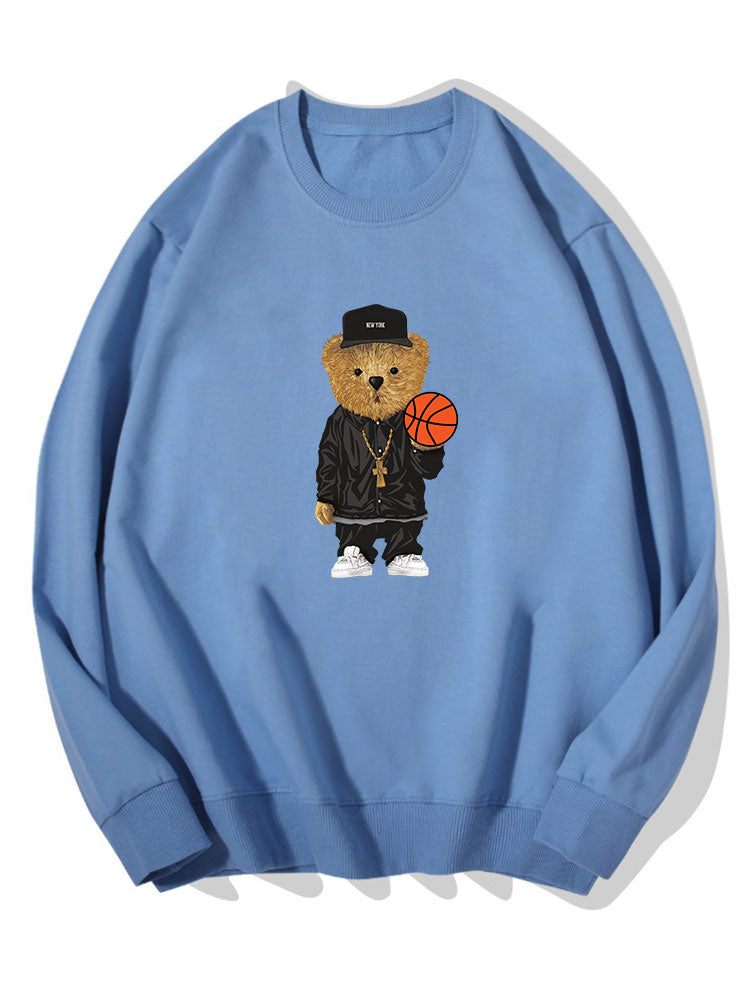 Sweat-shirt en coton à imprimé ours de basket-ball