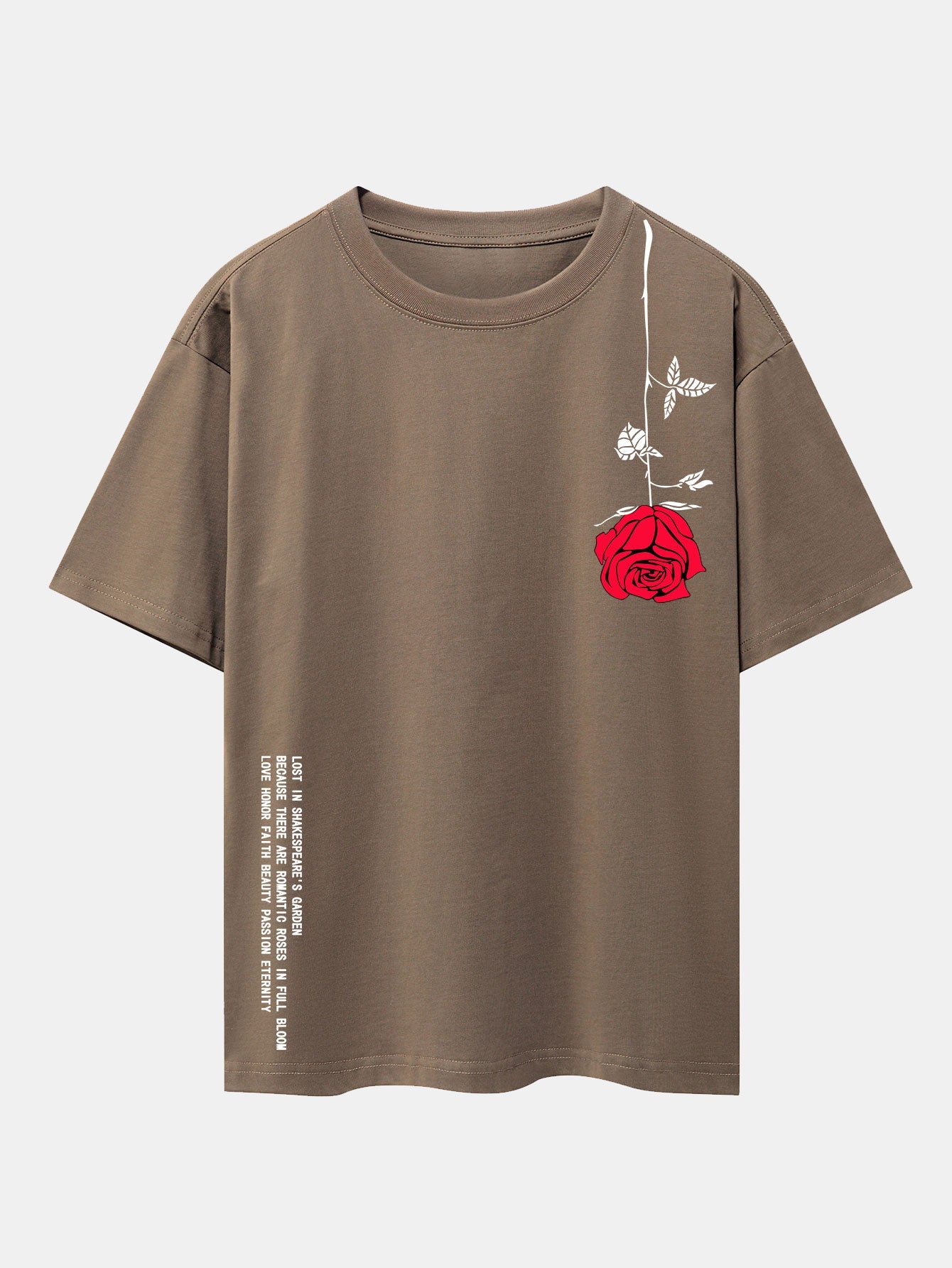 Slogan Rose Print Drop Shoulder Oversize T-Shirt