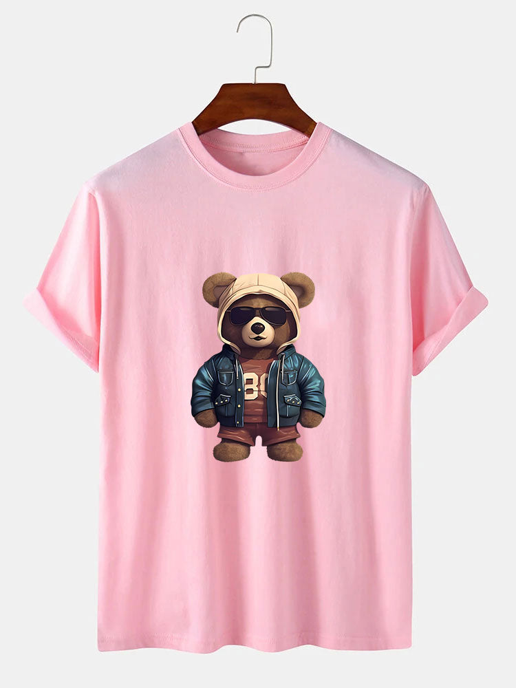 Bear In Leather Jacket Print T-Shirt