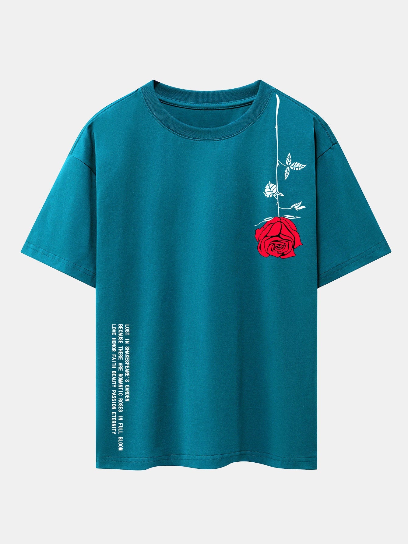 Slogan Rose Print Drop Shoulder Oversize T-Shirt