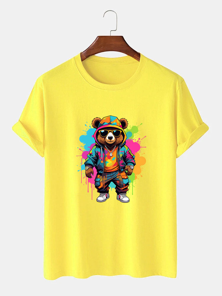 Splash Colorful Bear Print T-Shirt