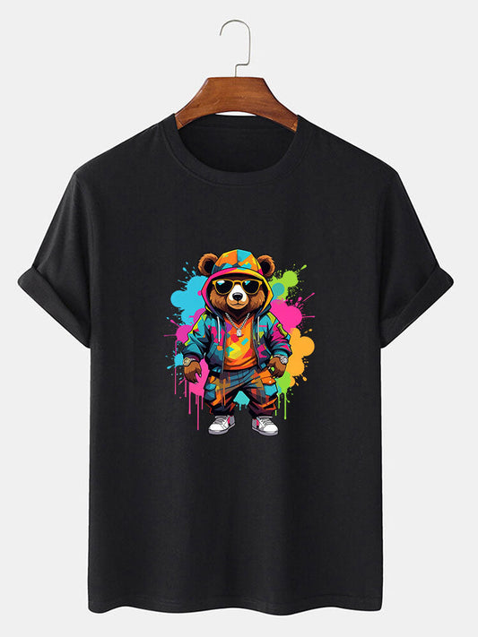 Splash Colorful Bear Print T-Shirt