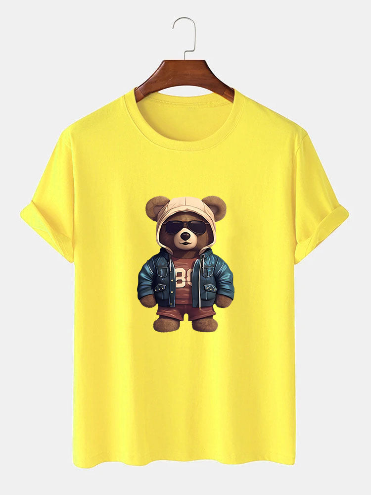 Bear In Leather Jacket Print T-Shirt