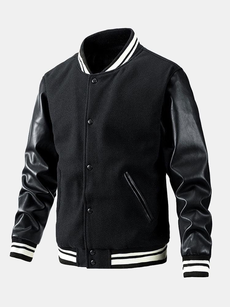 Contrast Wool Look PU Baseball Jacket