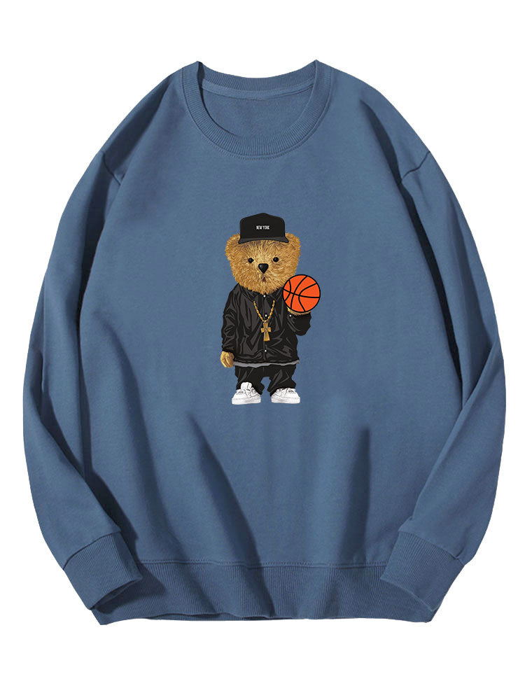 Sweat-shirt en coton à imprimé ours de basket-ball