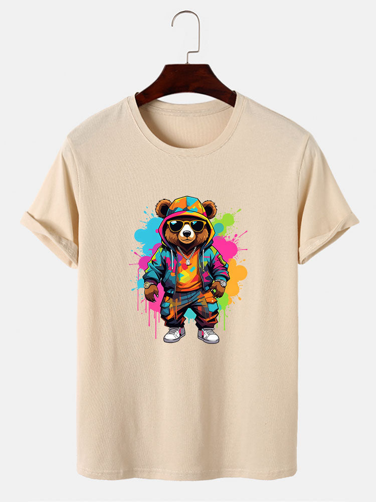 Splash Colorful Bear Print T-Shirt