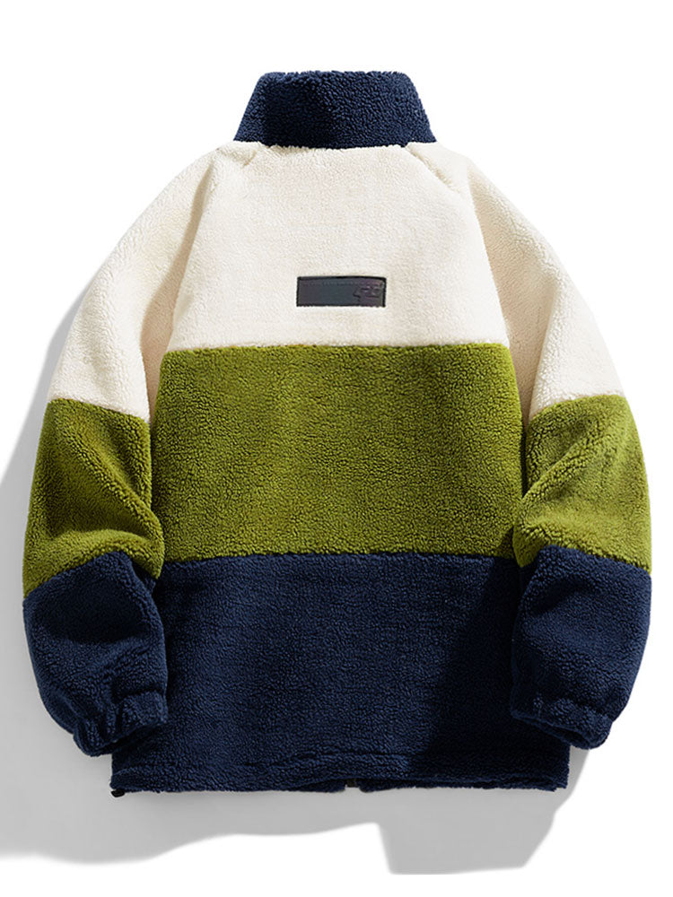 Color Block Zip Up Teddy Coat