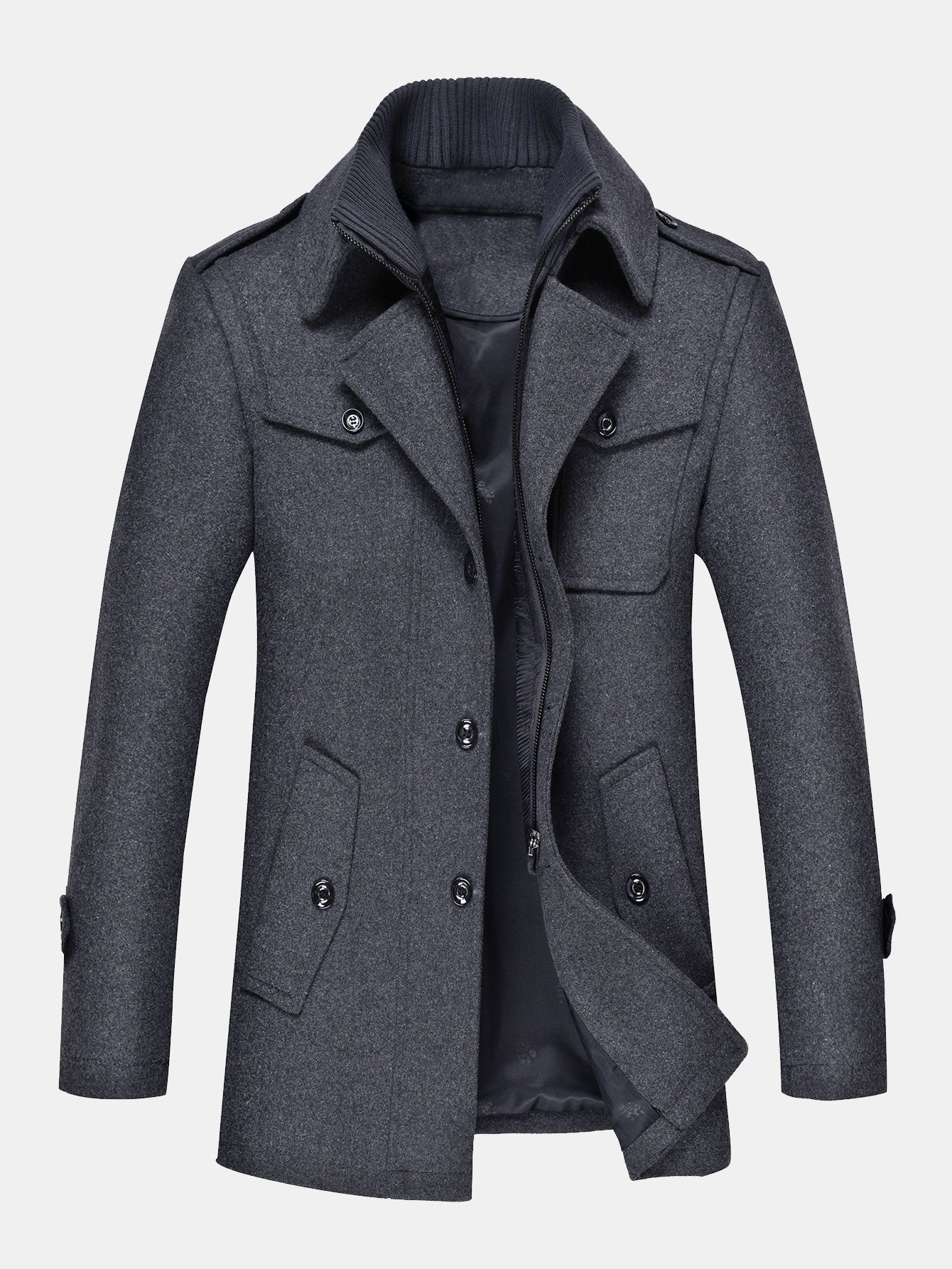 Manteau en laine à col détachable double épaisseur