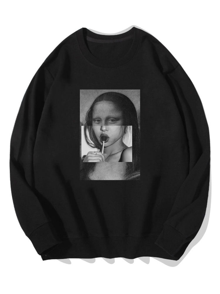 Sweat-shirt en coton imprimé portrait