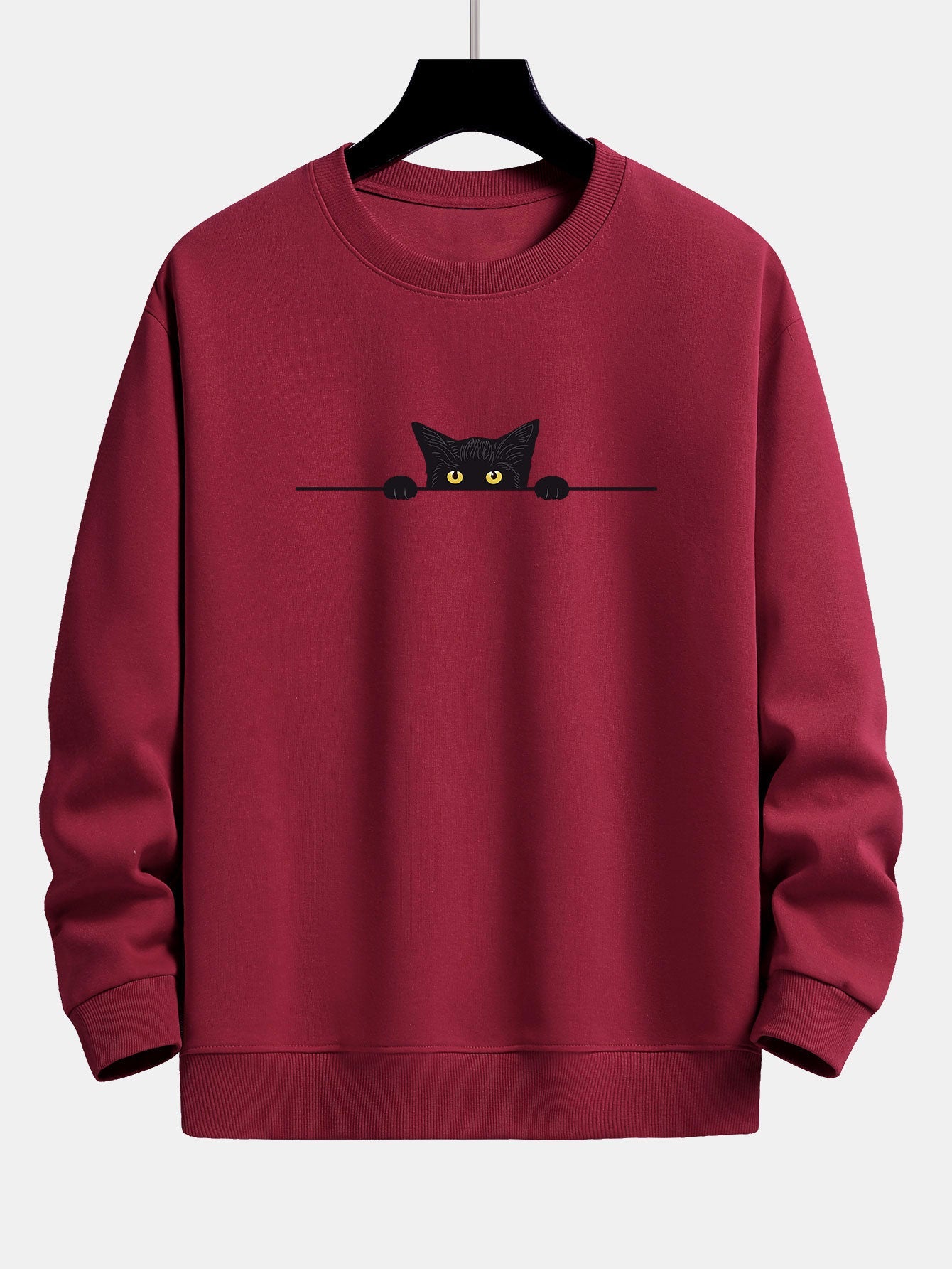 Sweat-shirt coupe décontractée à imprimé chat noir