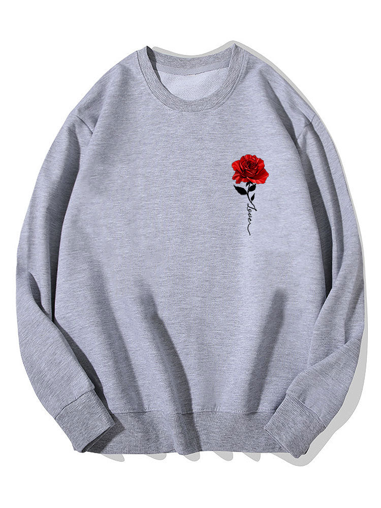 Sweat-shirt en coton imprimé roses rouges