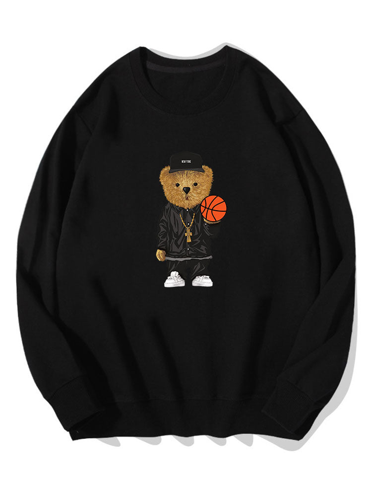 Sweat-shirt en coton à imprimé ours de basket-ball