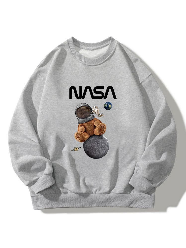 Sweat-shirt décontracté à col ras du cou et imprimé ours de la NASA