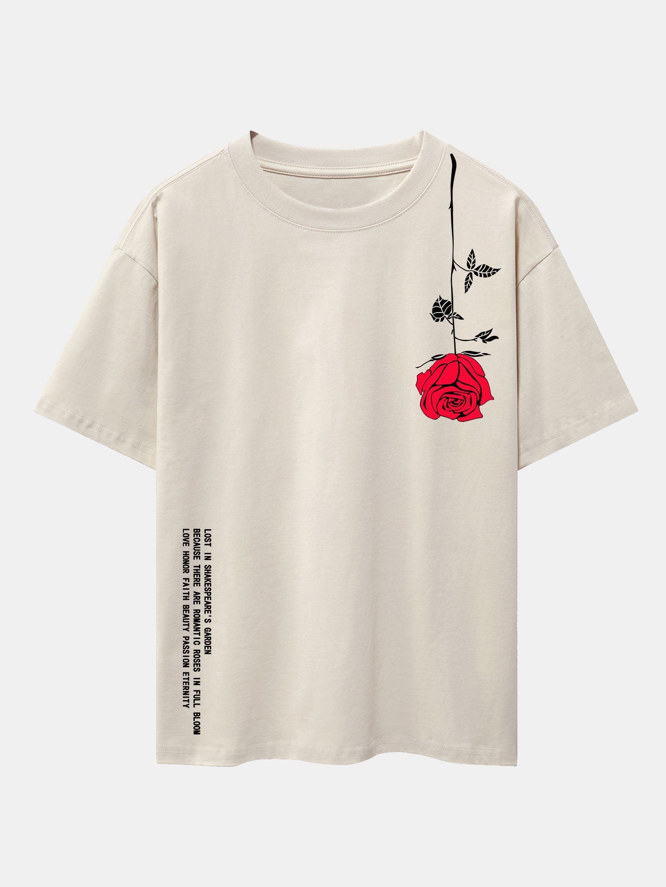 Slogan Rose Print Drop Shoulder Oversize T-Shirt