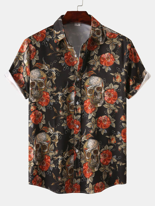 Chemise boutonnée à imprimé tête de mort rose