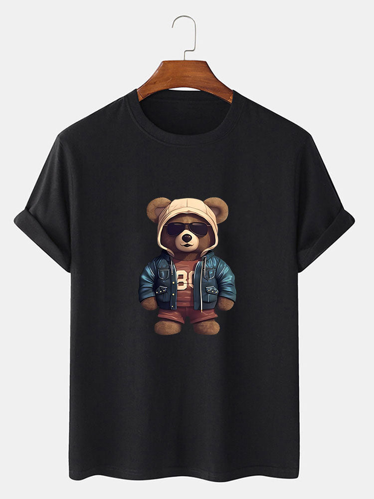 Bear In Leather Jacket Print T-Shirt