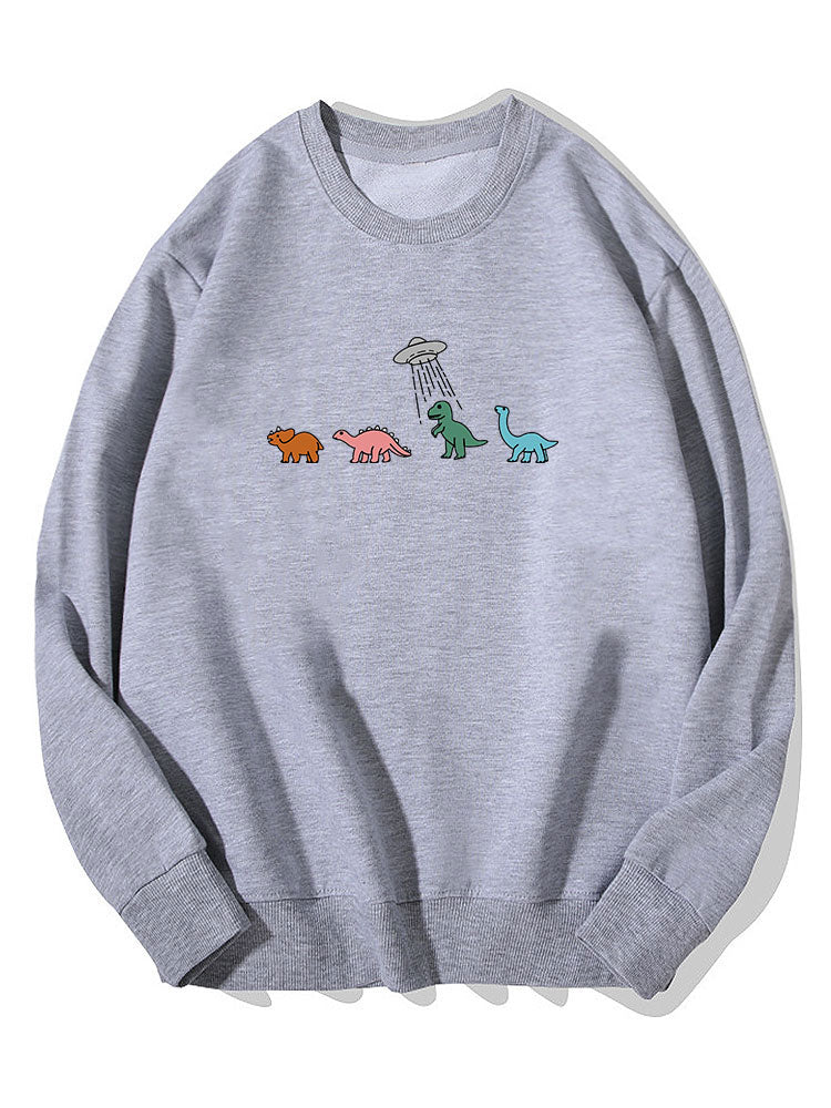 Cartoon Dinosaur Print Cotton Sweatshirt