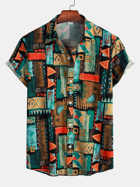 Chemise boutonnée à imprimé géométrique tribal