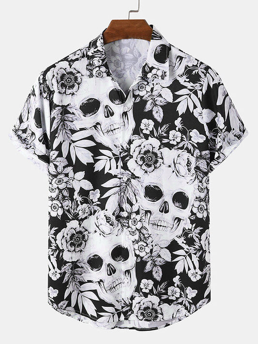 Chemise à imprimé floral tête de mort