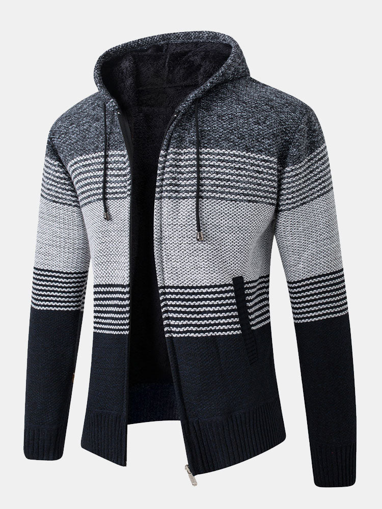 Zip Up Striped Hooded Sweater