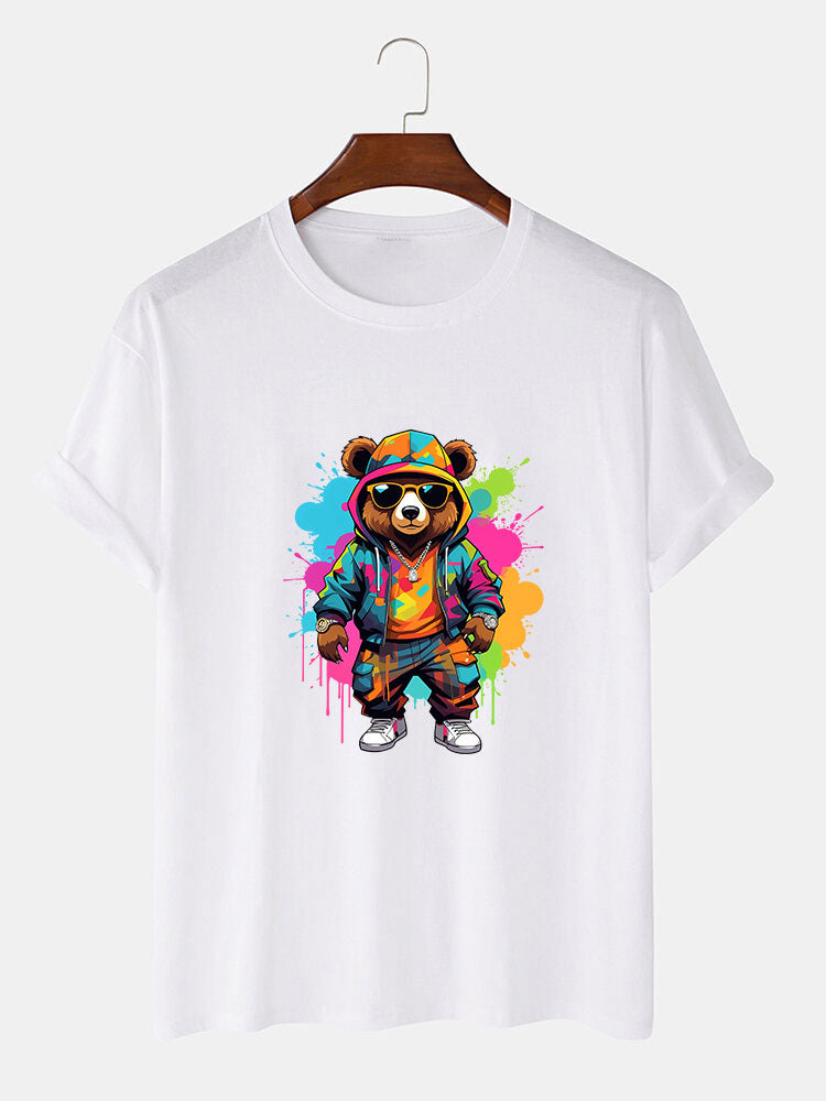 Splash Colorful Bear Print T-Shirt