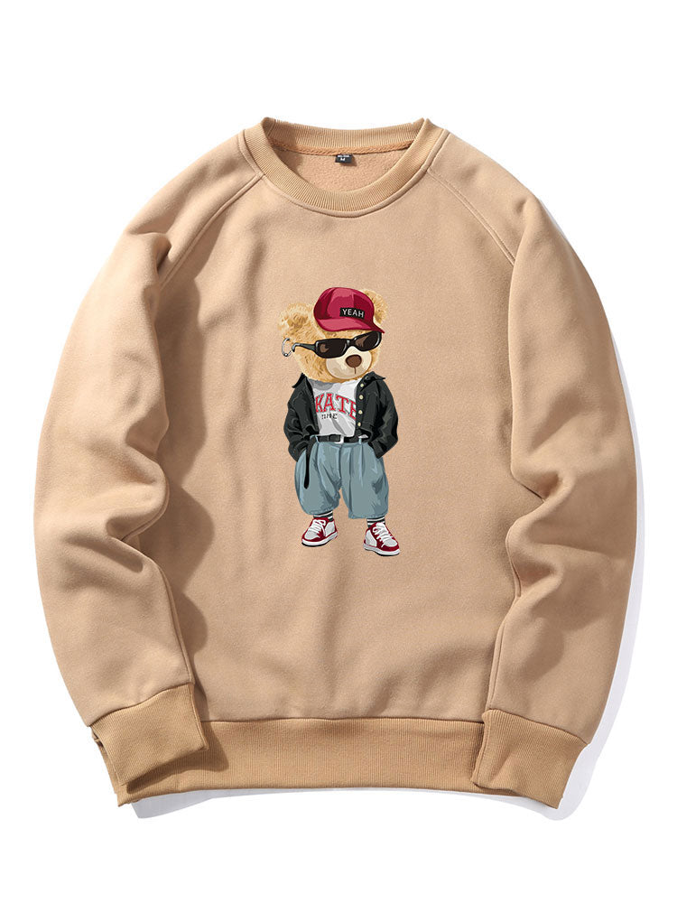 Sweat-shirt à manches raglan imprimé ours style hip hop