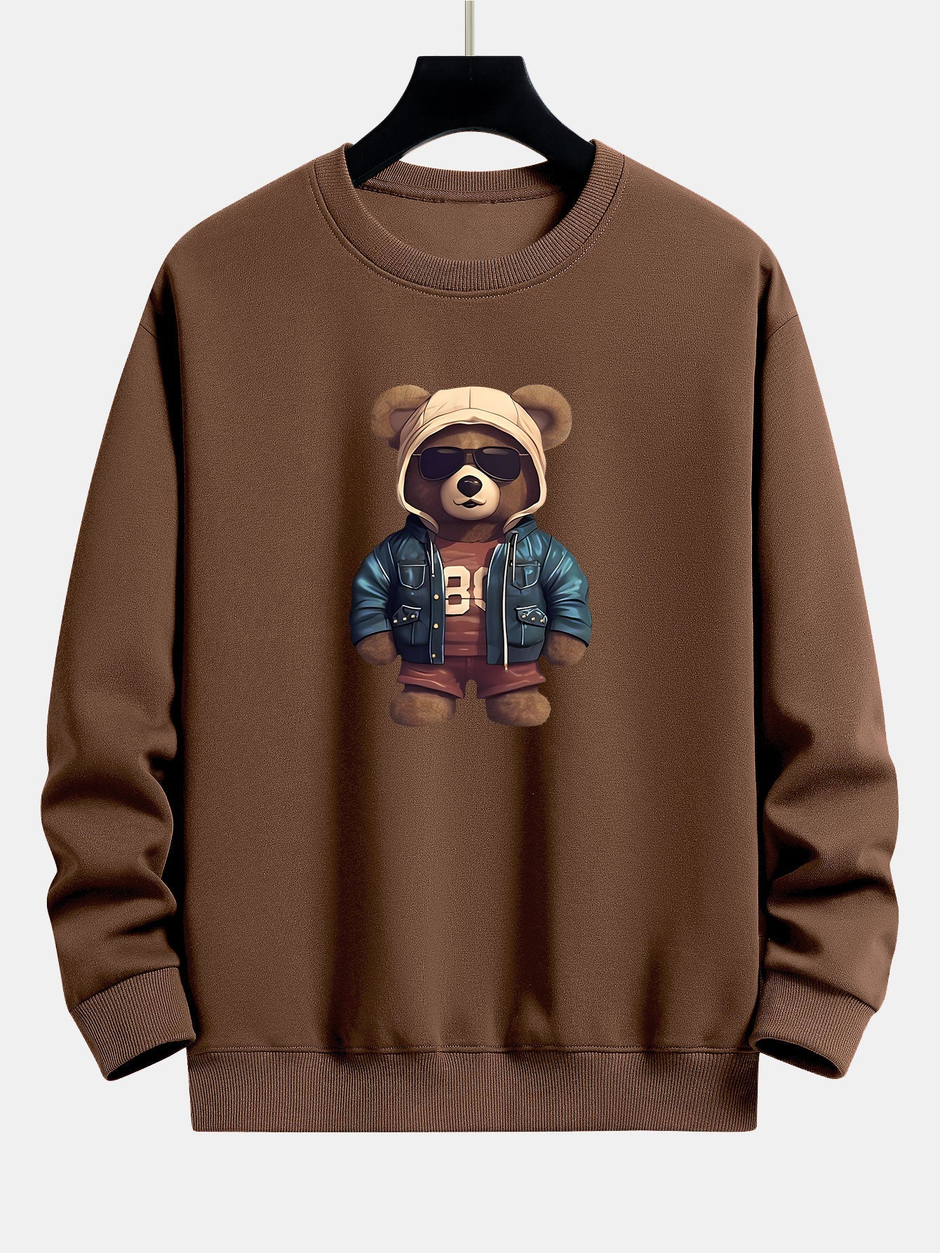 Bear In Leather Jacket Print Relax Fit Sweatshirt