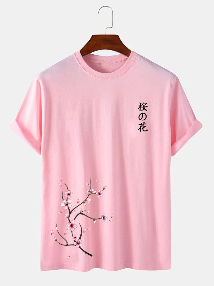 Japanese Cherry Blossoms Print T-Shirt