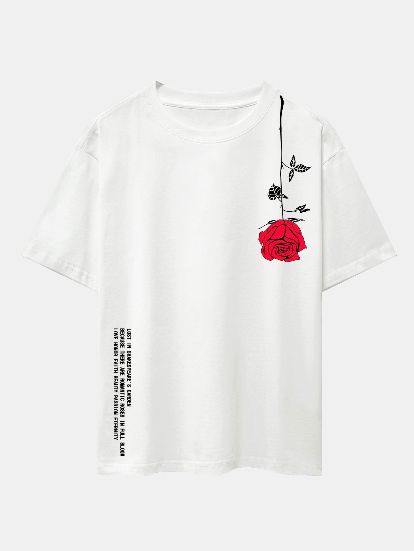 Slogan Rose Print Drop Shoulder Oversize T-Shirt