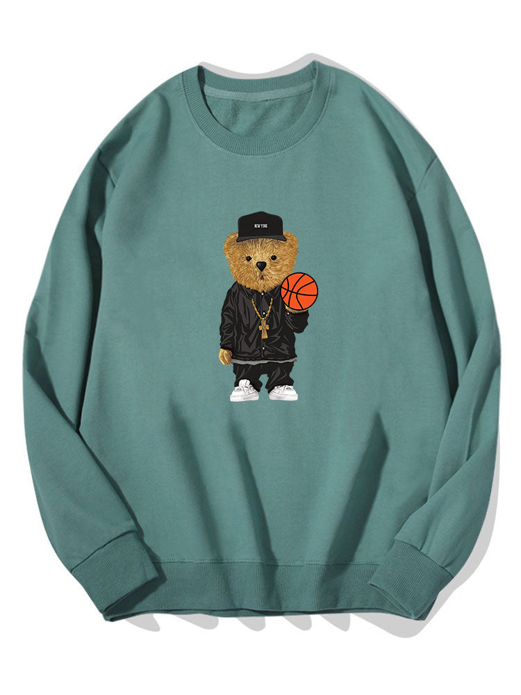 Sweat-shirt en coton à imprimé ours de basket-ball